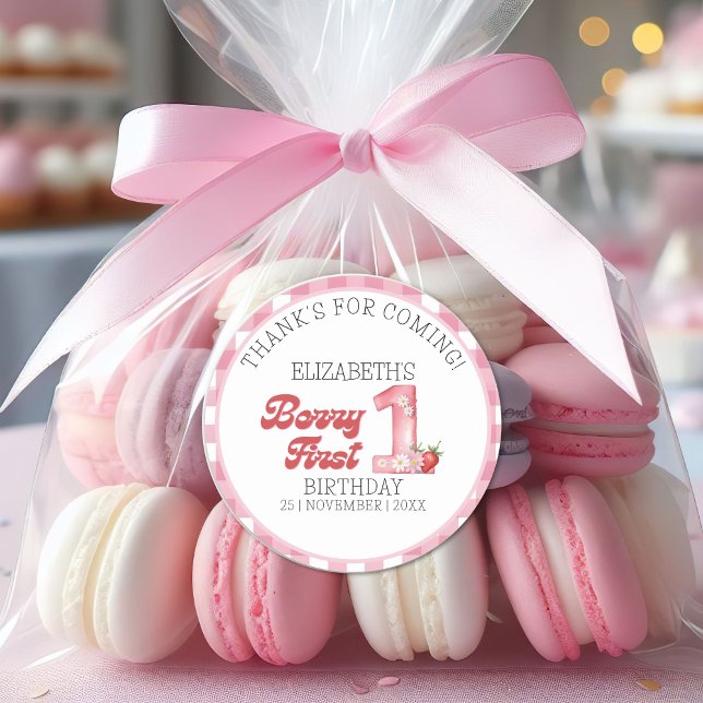 Sticker Rond "Berry First Birthday Strawberry Birthday Theme (Créateur téléchargé)