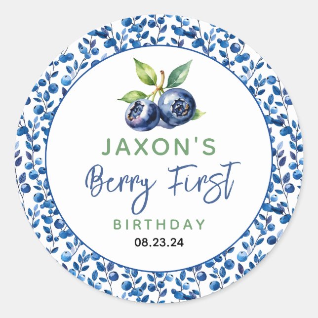 Sticker Rond Berry First Blueberry 1er Anniversaire (Devant)