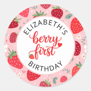 Sticker Rond Berry First Cute 1er Anniversaire Fille aux fraise