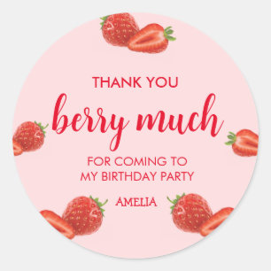 Sticker Rond Berry First   fraise 1er Anniversaire rose