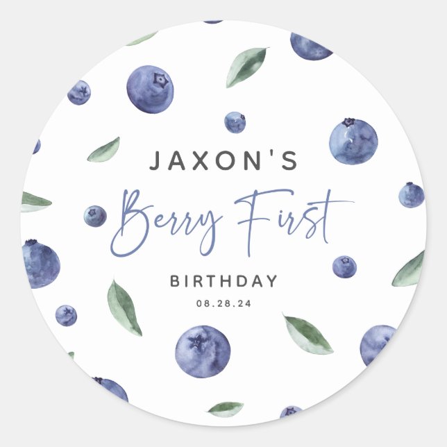 Sticker Rond 'Berry First' Myrtille 1er Anniversaire (Devant)