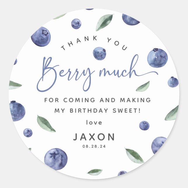 Sticker Rond 'Berry First' Myrtille 1er Anniversaire (Devant)