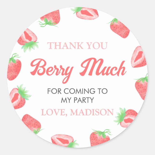 Sticker Rond Berry First Strawberry 1er Merci d'anniversaire (Devant)