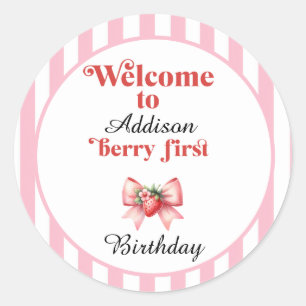 Sticker Rond Berry First Strawberry et bow Anniversaire