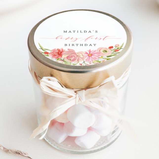 Sticker Rond Berry First Strawberry Été 1er anniversaire | (Créateur téléchargé)