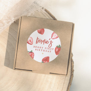 Sticker Rond Berry First Strawberry Girl Fête d'anniversaire