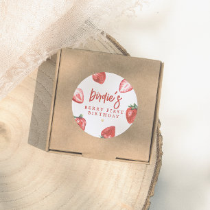 Sticker Rond Berry First Strawberry Girl Fête d'anniversaire