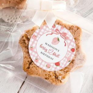 Sticker Rond Berry First Strawberry Pink En vichy 1er anniversa