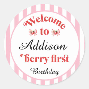 Sticker Rond Berry fraise et arc Premier anniversaire