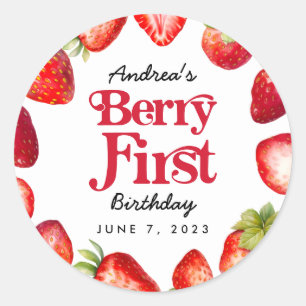 Sticker Rond Berry fraise moderne Premier anniversaire