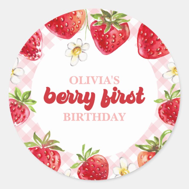 Sticker Rond Berry fraise Premier anniversaire (Devant)