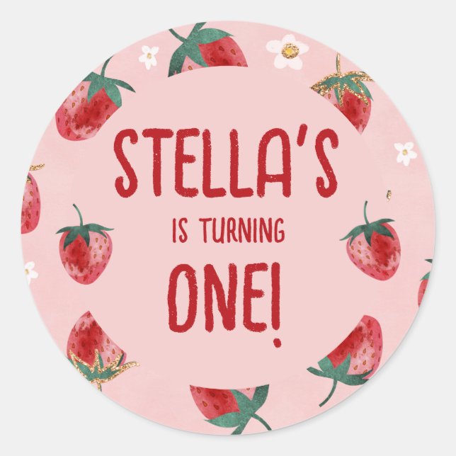 Sticker Rond Berry fraise Premier anniversaire (Devant)