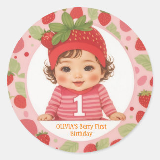 Sticker Rond Berry fraise Premier Anniversaire Classic Round St
