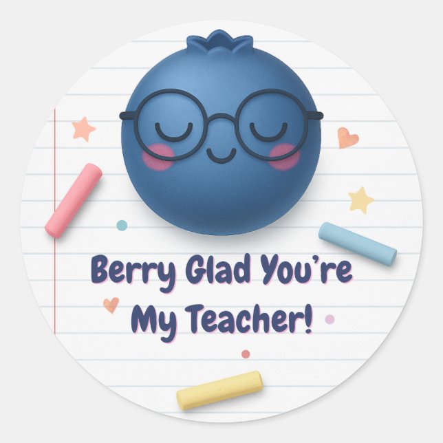 Sticker Rond Berry Glad You are My Teacher - mignon retour à l' (Devant)