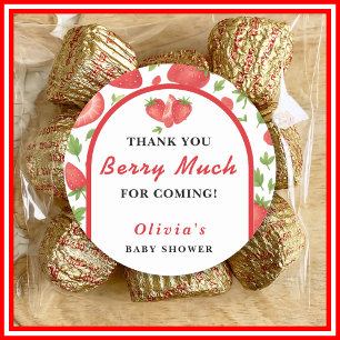 Sticker Rond Berry Much Baby-Shower mit Erdbeeren