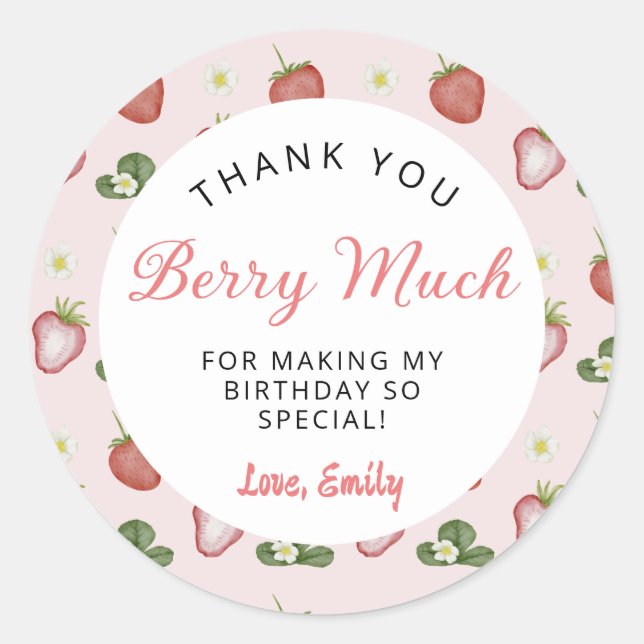 Sticker Rond Berry Much Strawberry Girl 1er fête d'anniversaire (Devant)