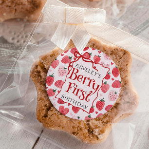 Sticker Rond Berry personnalisé Première coquette rose Bow 1er