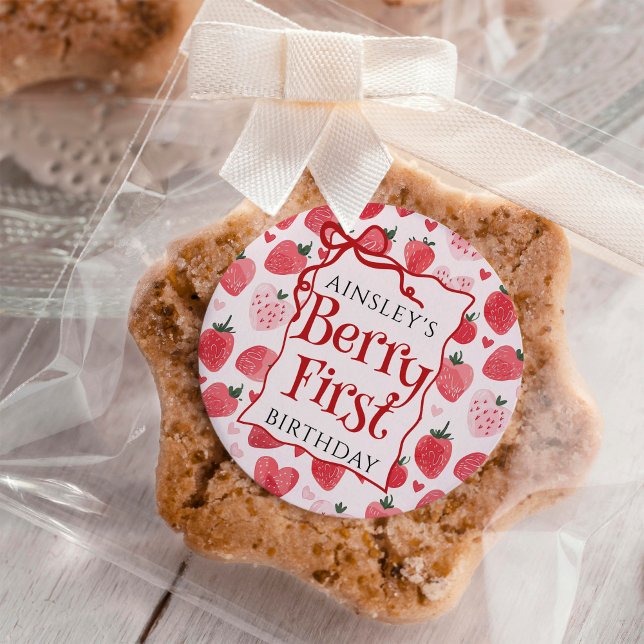 Sticker Rond Berry personnalisé Première coquette rose Bow 1er  (Créateur téléchargé)