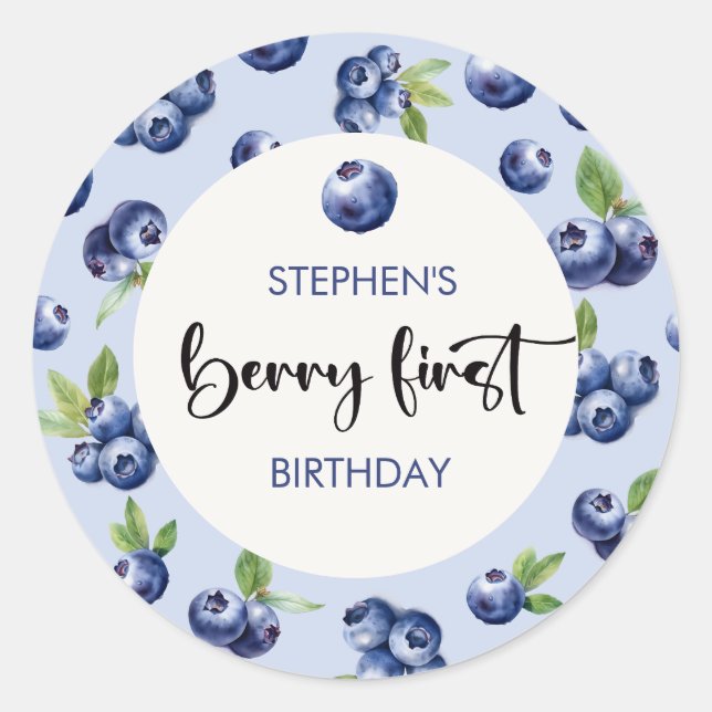Sticker Rond Berry premier anniversaire de enfant de bleuets (Devant)