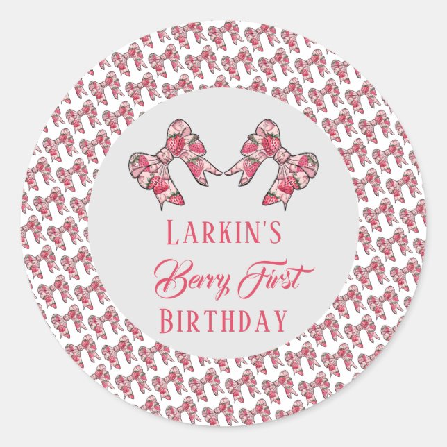 Sticker Rond Berry premier anniversaire de fraise Bow rose (Devant)