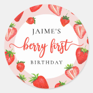 Sticker Rond Berry premier anniversaire Fille fraise 1er annive