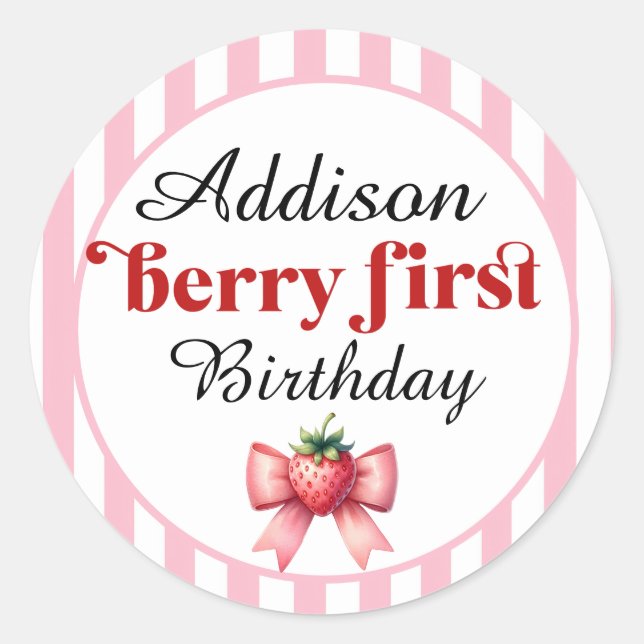 Sticker Rond Berry Premier anniversaire fraise et arc (Devant)