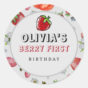 Sticker Rond Berry Premier anniversaire Fraise fête d'anniversa
