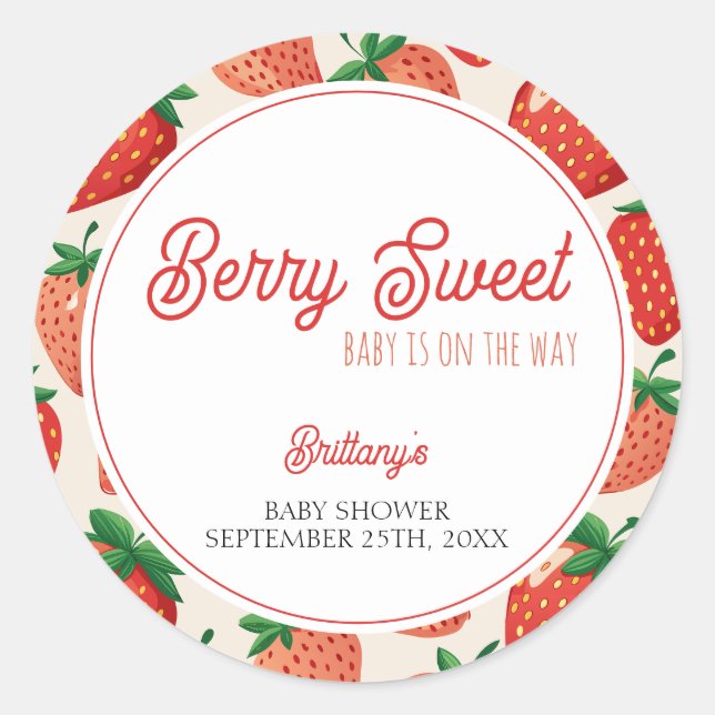 Sticker Rond Berry Sweet À damiers Baby shower de fraise (Devant)