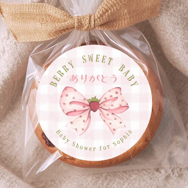 Sticker Rond Berry Sweet Baby Coquette Bow Pink Gingham (Créateur téléchargé)