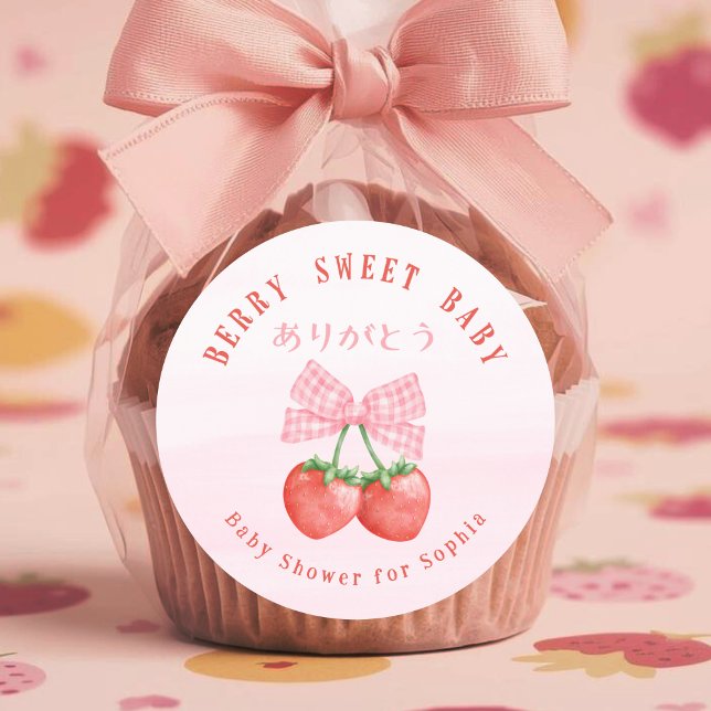Sticker Rond Berry Sweet Baby Twin Strawberrries Pink Bow (Créateur téléchargé)
