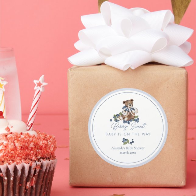 Sticker Rond Berry Sweet Blueberry Ours bébé Garçon Douche (Fête)