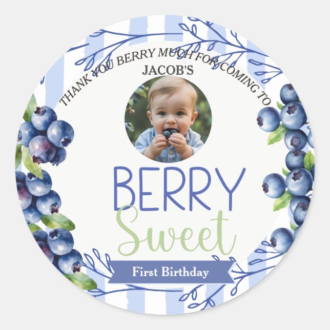Sticker Rond Berry Sweet Blueberry photo d'anniversaire (Devant)