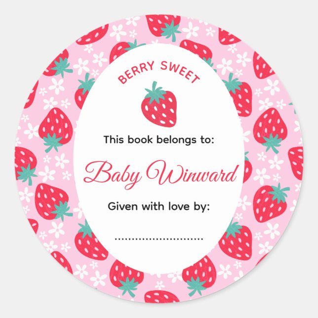 Sticker Rond Berry Sweet Pink Strawberry Baby Shower (Devant)