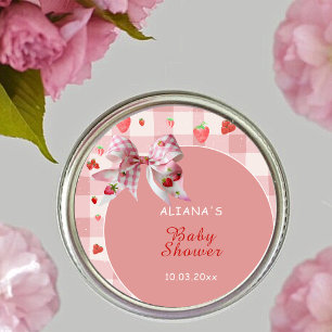 Sticker Rond Berry Sweet Rose À damiers Baby shower Coquette