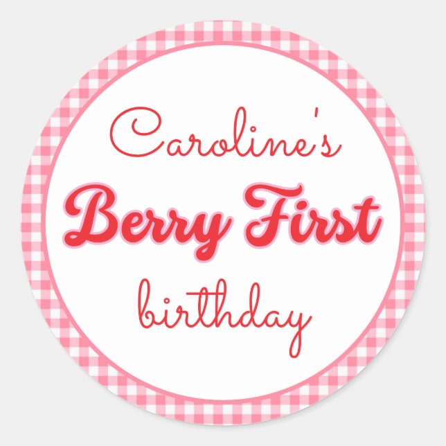 Sticker Rond Berry Sweet Strawberry 1er fête d'anniversaire (Devant)