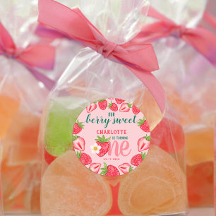 Sticker Rond Berry Sweet Strawberry Baby 1er anniversaire fête