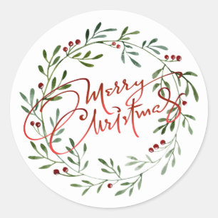 Sticker Rond Berry Wreath Gradient Red Script Joyeux Noël