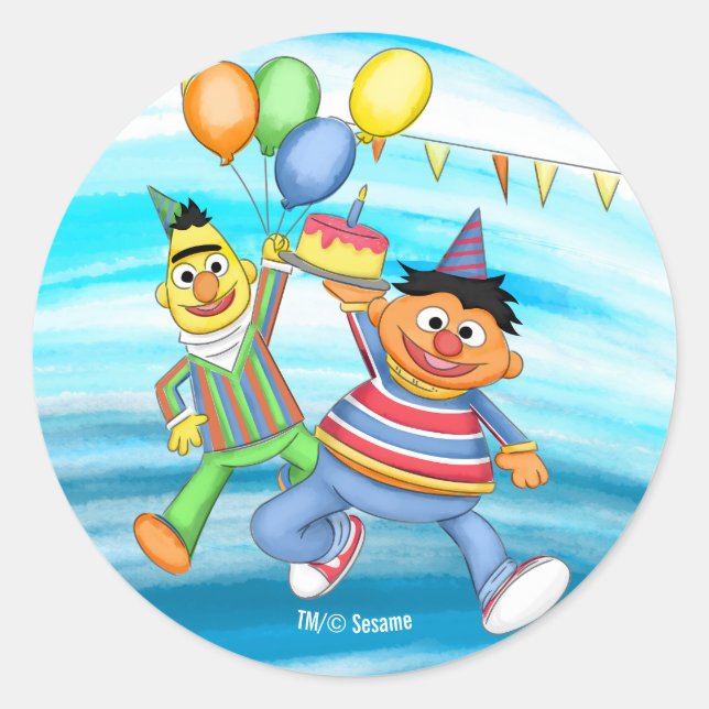 Sticker Rond Bert et Ernie Balloons d'anniversaire (Devant)
