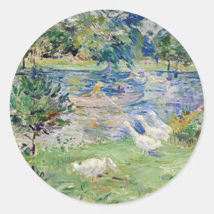 Sticker Rond Berthe Morisot - Fille en bateau avec oie