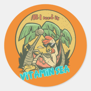 Sticker Rond Besoin de vitamine Mer Drôle poulet se détendre 