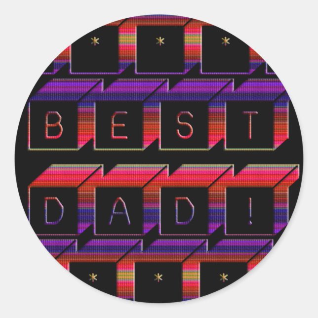 Sticker Rond Best Dad Block Text red & Purple (Devant)