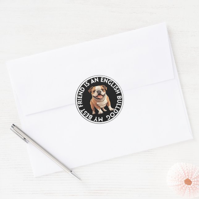 Sticker Rond Best Friend English Bulldog (Enveloppe)