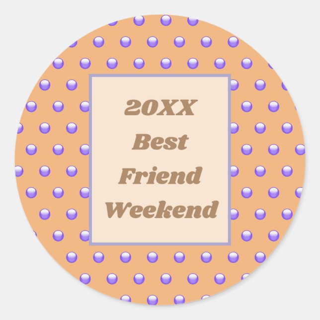 Sticker Rond Best Friend Weekend Blue Peach Polka Dot BFF (Devant)