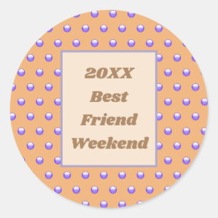 Sticker Rond Best Friend Weekend Blue Peach Polka Dot BFF