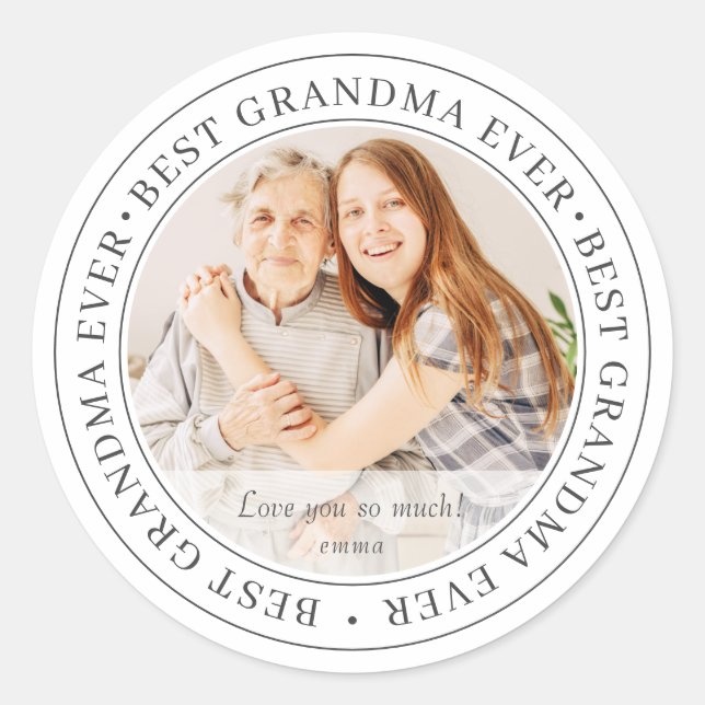 Sticker Rond Best Grandma Ever Modern Classic (Devant)