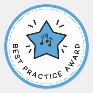Sticker Rond Best Practice Award Music Notes Blue Teacher