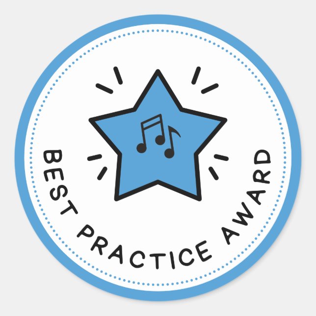 Sticker Rond Best Practice Award Music Notes Blue Teacher (Devant)