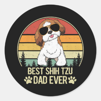 Sticker Rond Best Shih Tzu Dad Ever Vintage Retro 
