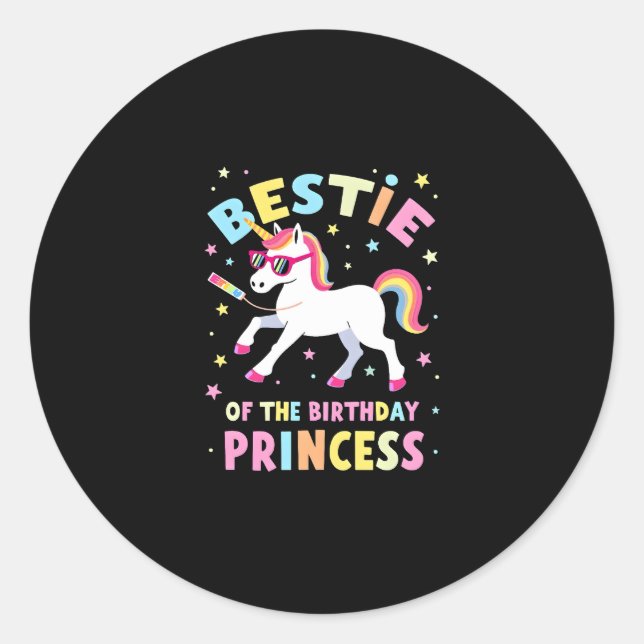 Sticker Rond Bestie of the Birthday Princess Girl Dabbing Unico (Devant)