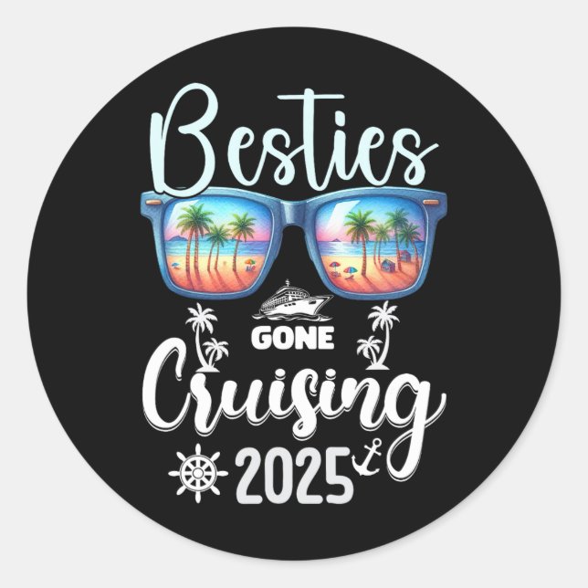 Sticker Rond Besties Gone Cruising 2025 Girls Matching Women Cr (Devant)